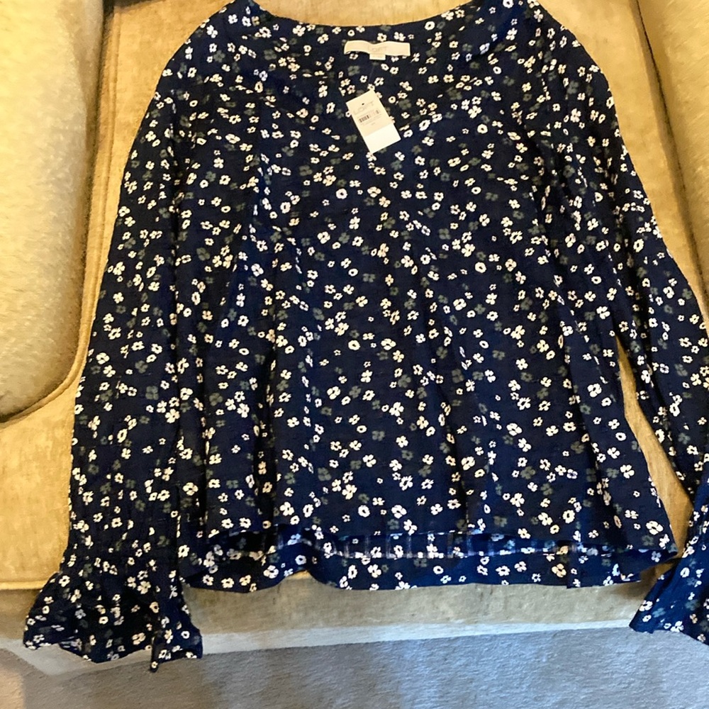 LOFT Blue Ruffled Relaxed Blouse